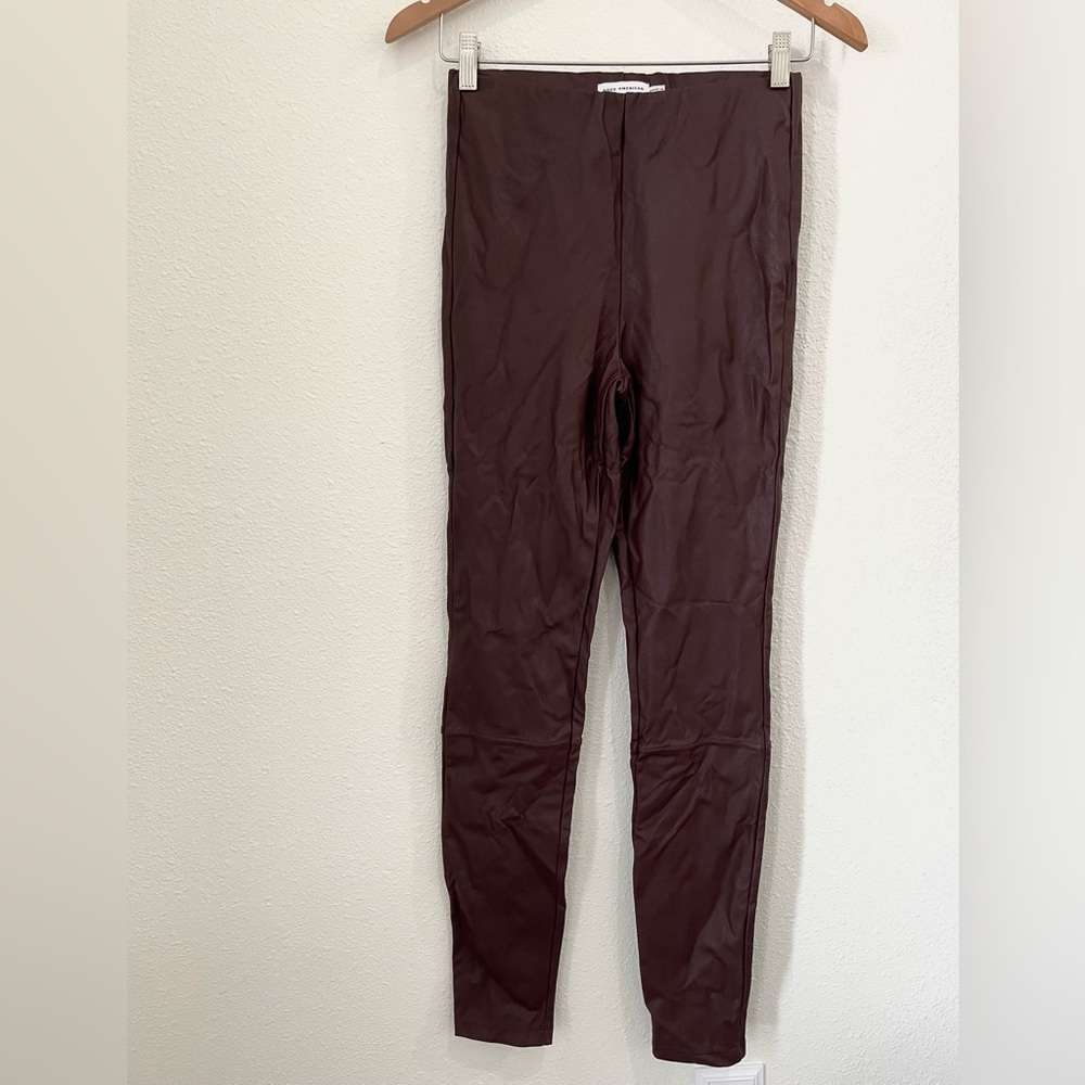 Good American Faux Leather Stretch Leggings Contemporary Feminine Brown